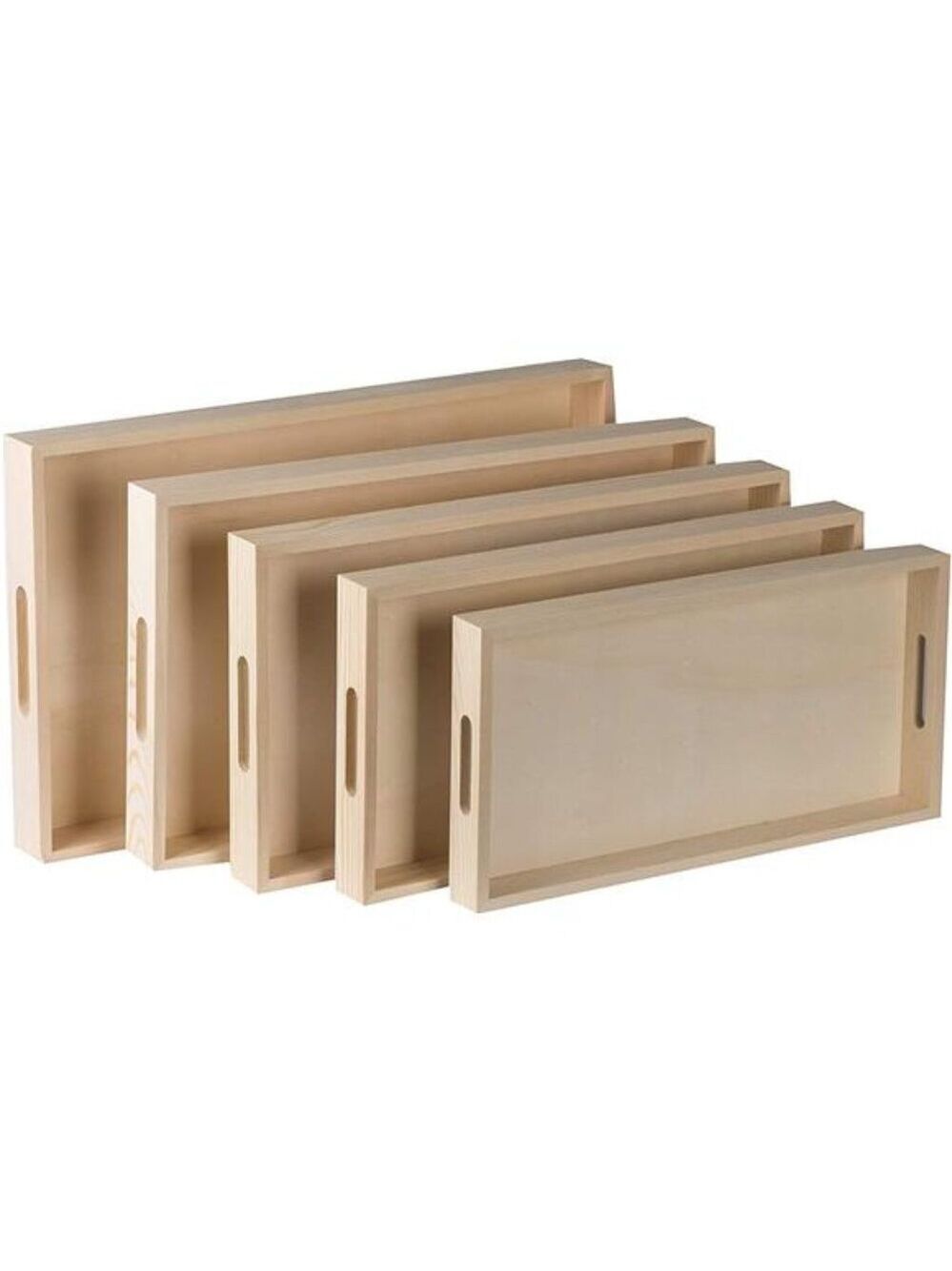 Wood Serving Tray Set 5 Piece Nested Breakfast Trays Kitchen Party Bathroom Use